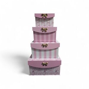 Pink Gift Decorative Box Set of 4 Florals Bows & Stripes Valentines Mothers Day